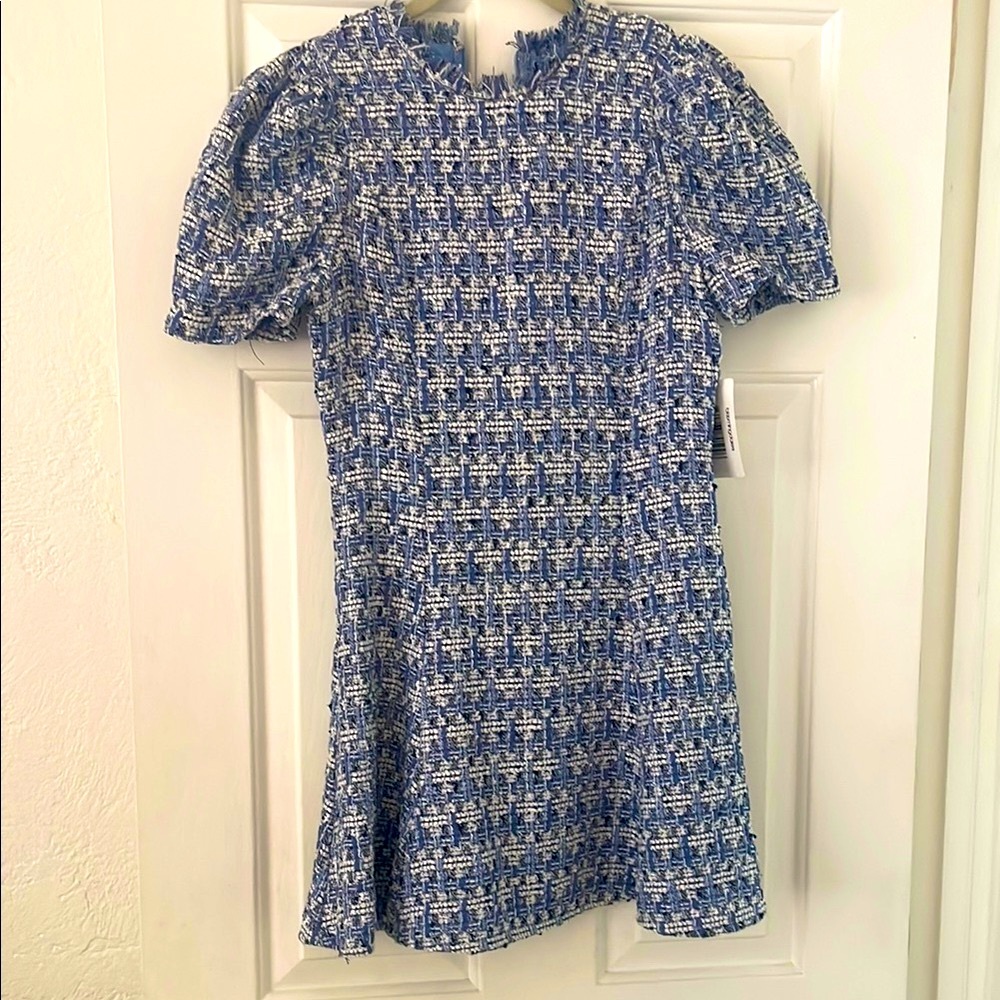 Bloomingdale’s Blue and White Tweed Dress NWT